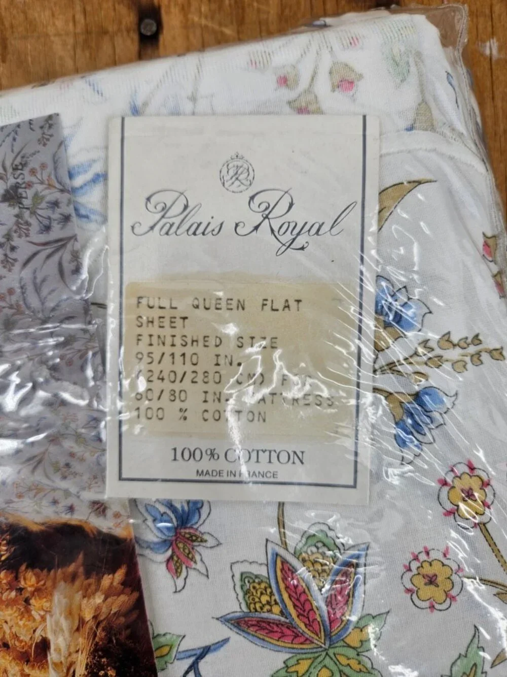 VTG New Palais Royal Cotton Full Queen Flat Sheet Made in France Floral